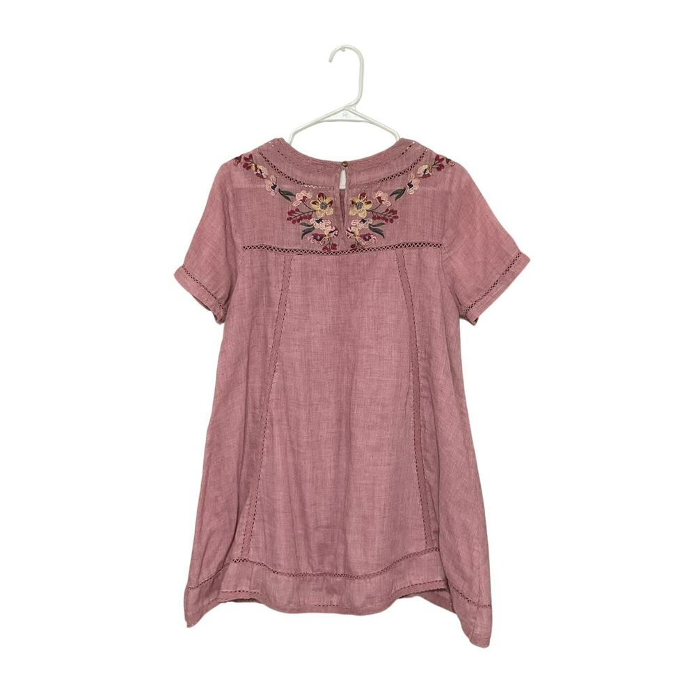 Floral Embroidered Mini Dress Size Large Keyhole Back Cotton Blend Boho - Picture 2 of 8
